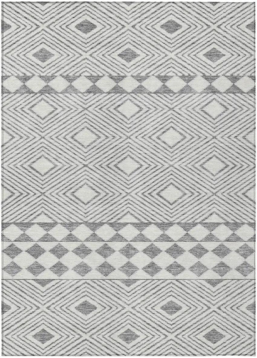 Gray And Ivory Geometric Washable Indoor Outdoor Area Rug Photo 2