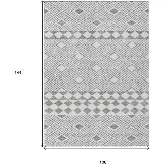 Gray And Ivory Geometric Washable Indoor Outdoor Area Rug Photo 3