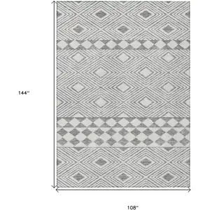 Photo of Gray And Ivory Geometric Washable Indoor Outdoor Area Rug