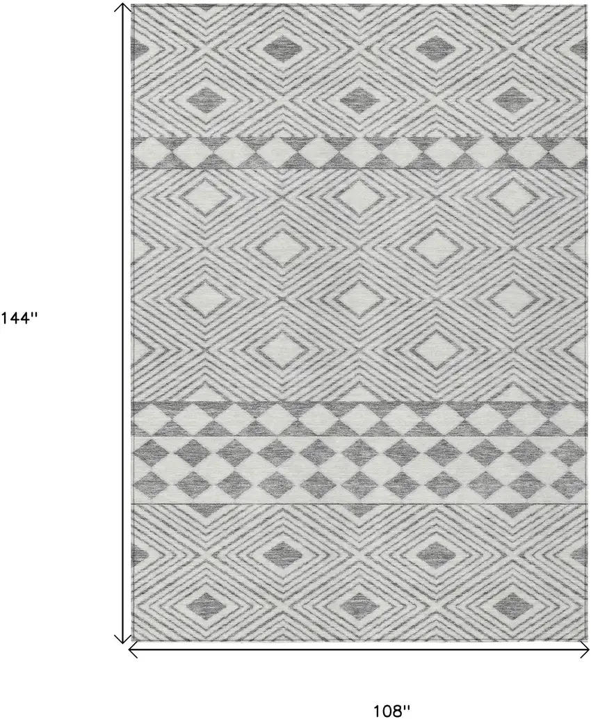 Gray And Ivory Geometric Washable Indoor Outdoor Area Rug Photo 3