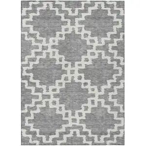 Photo of Gray And Ivory Geometric Washable Indoor Outdoor Area Rug