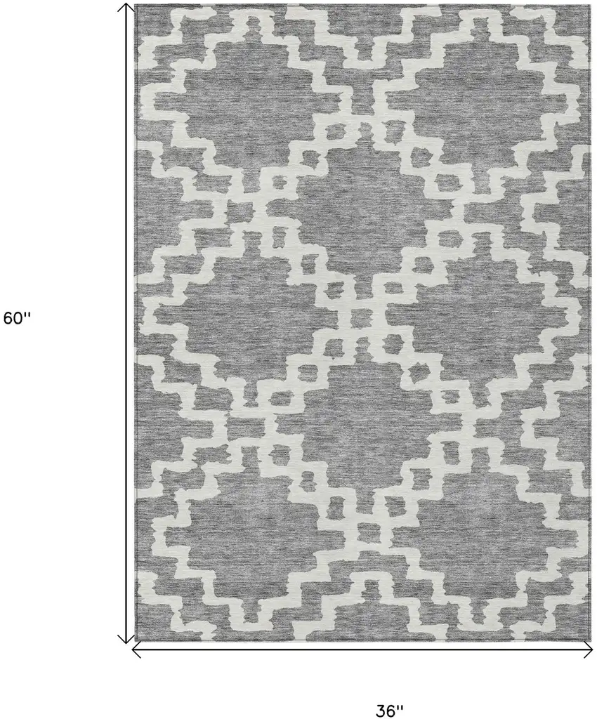 Gray And Ivory Geometric Washable Indoor Outdoor Area Rug Photo 3