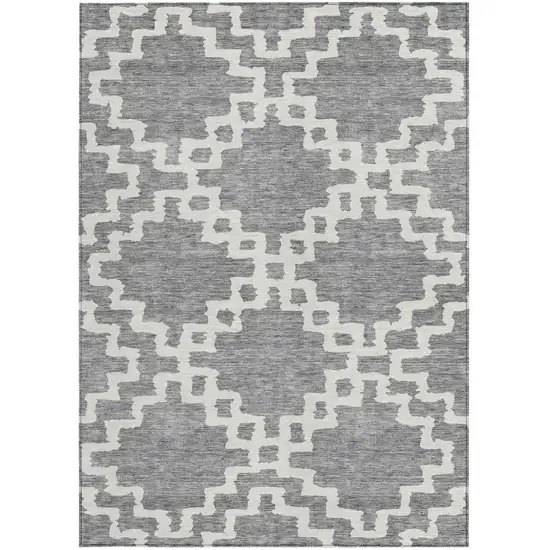 Gray And Ivory Geometric Washable Indoor Outdoor Area Rug Photo 7