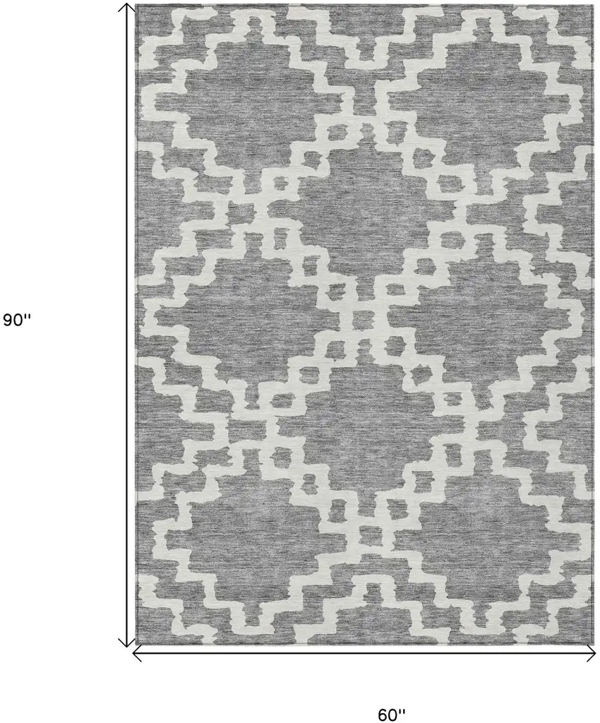 Gray And Ivory Geometric Washable Indoor Outdoor Area Rug Photo 3
