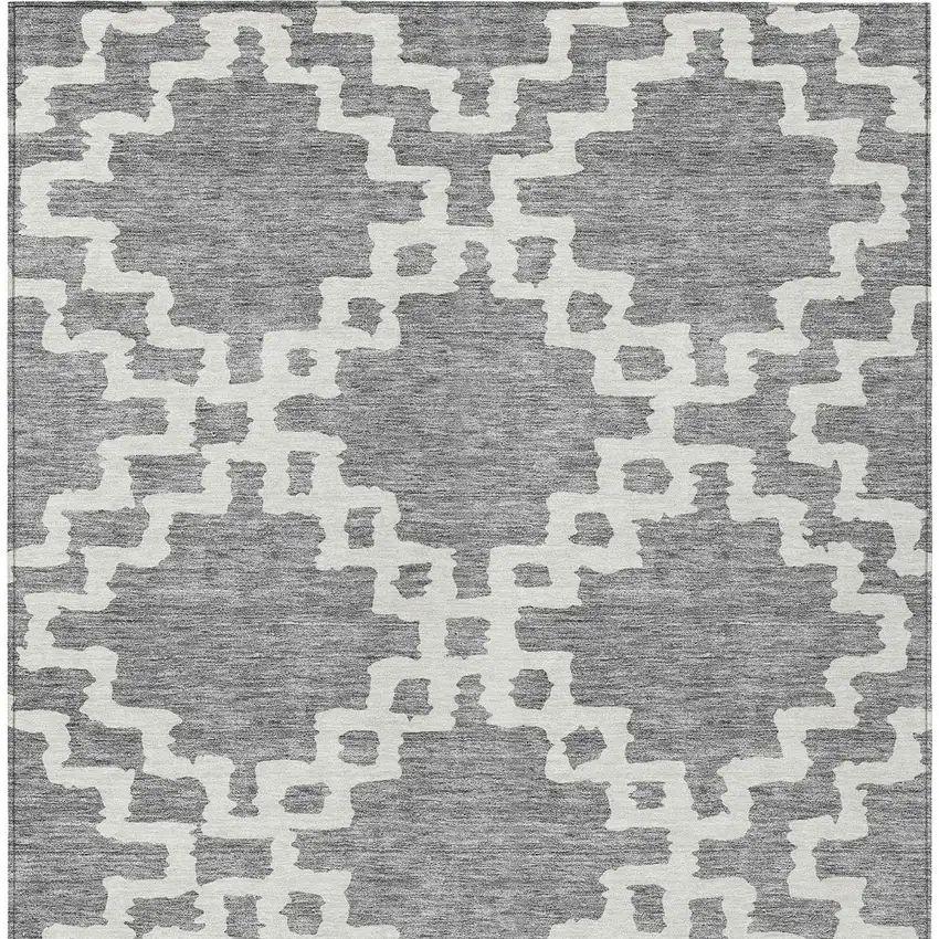 Gray And Ivory Geometric Washable Indoor Outdoor Area Rug Photo 7
