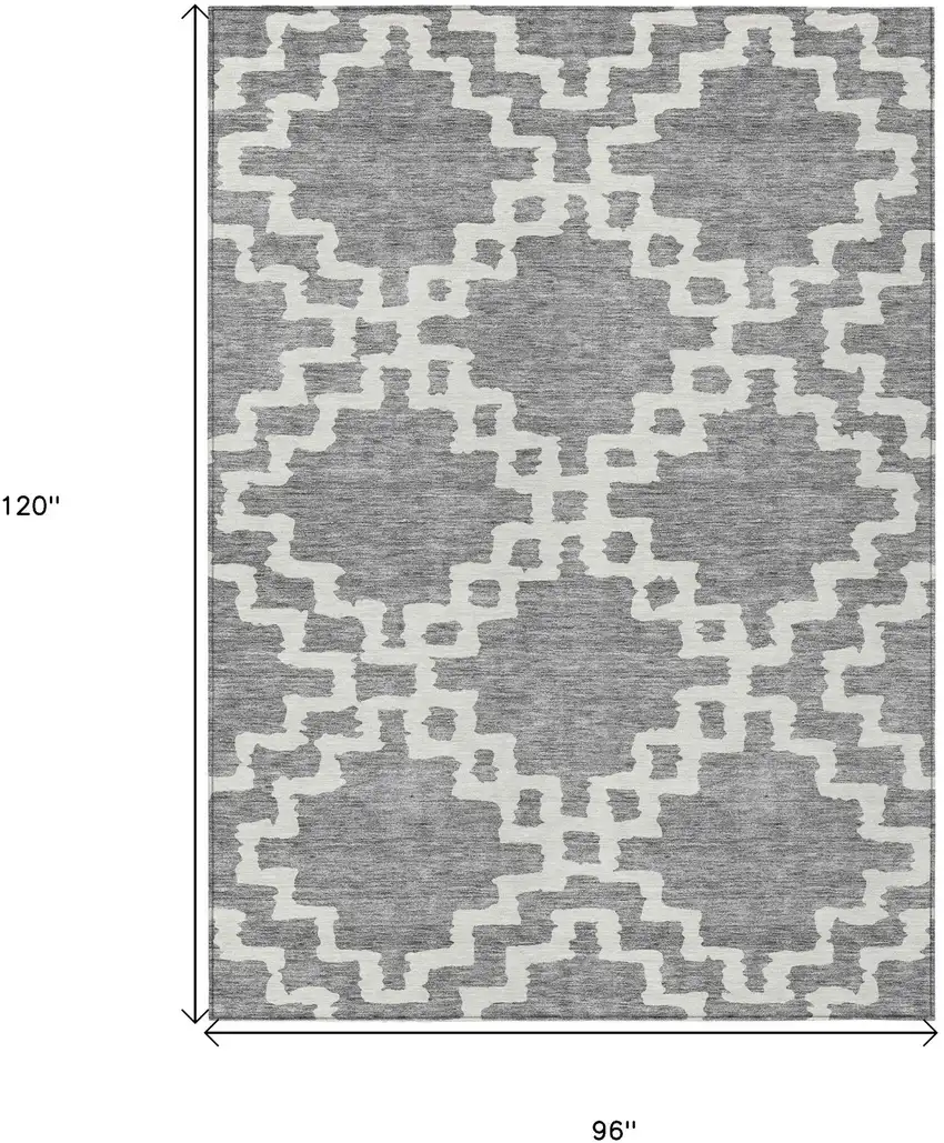Gray And Ivory Geometric Washable Indoor Outdoor Area Rug Photo 3