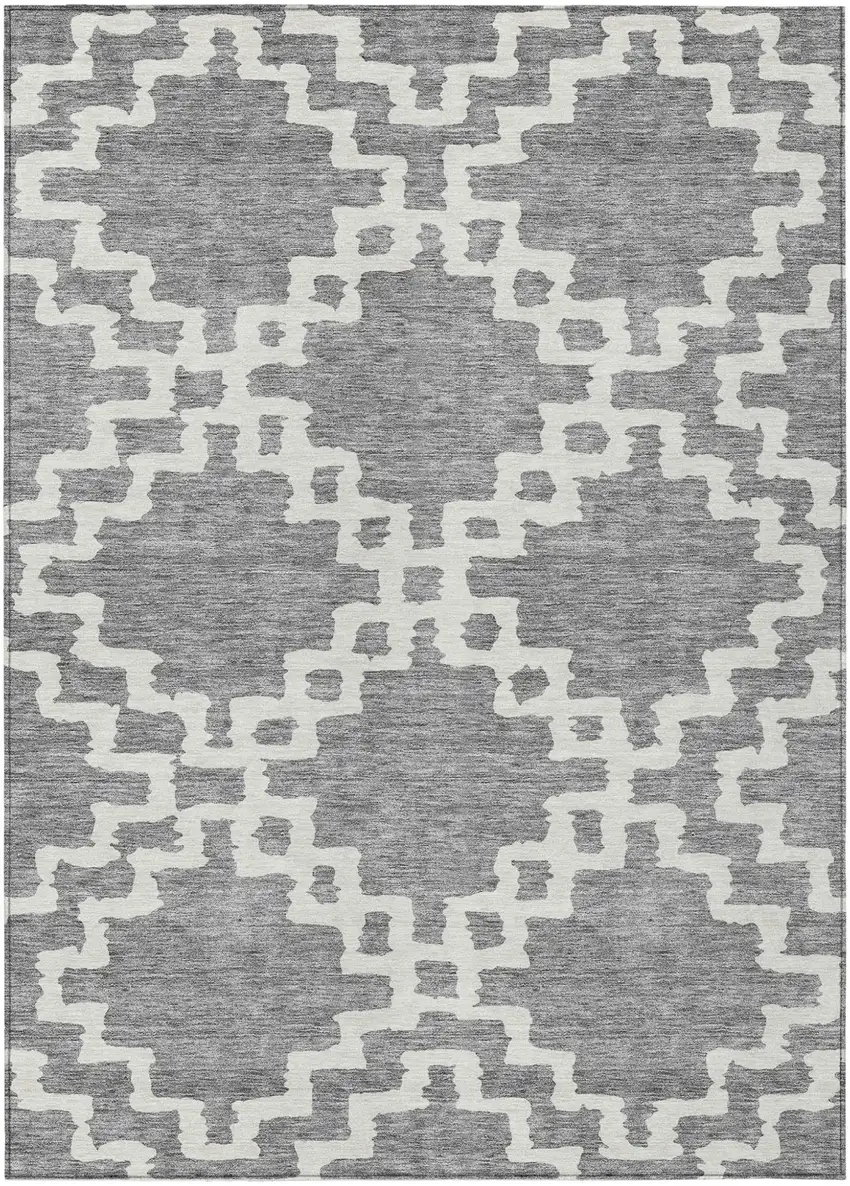 Gray And Ivory Geometric Washable Indoor Outdoor Area Rug Photo 2