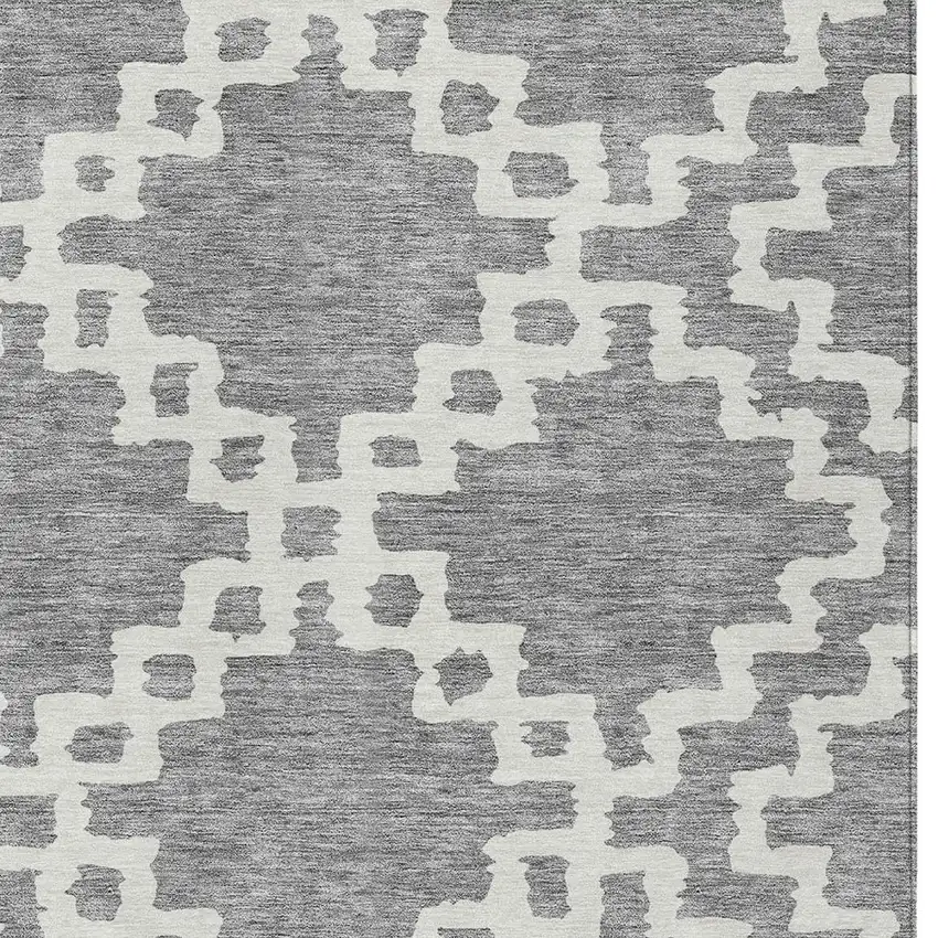 Gray And Ivory Geometric Washable Indoor Outdoor Area Rug Photo 6