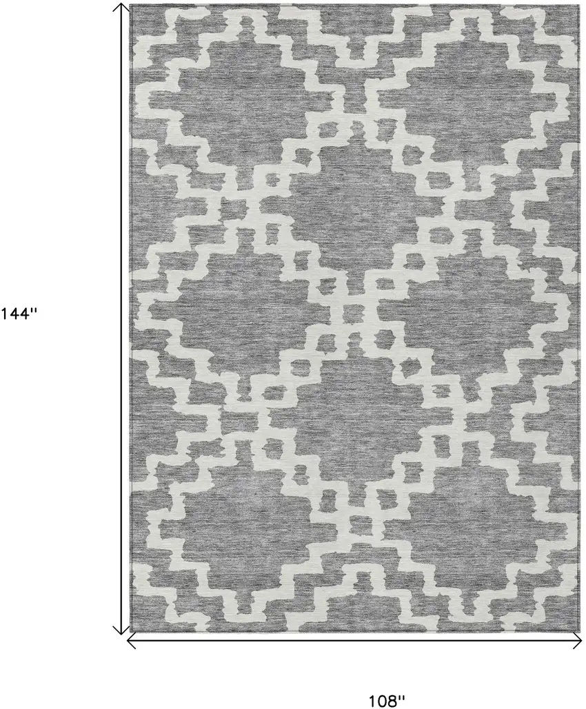 Gray And Ivory Geometric Washable Indoor Outdoor Area Rug Photo 3