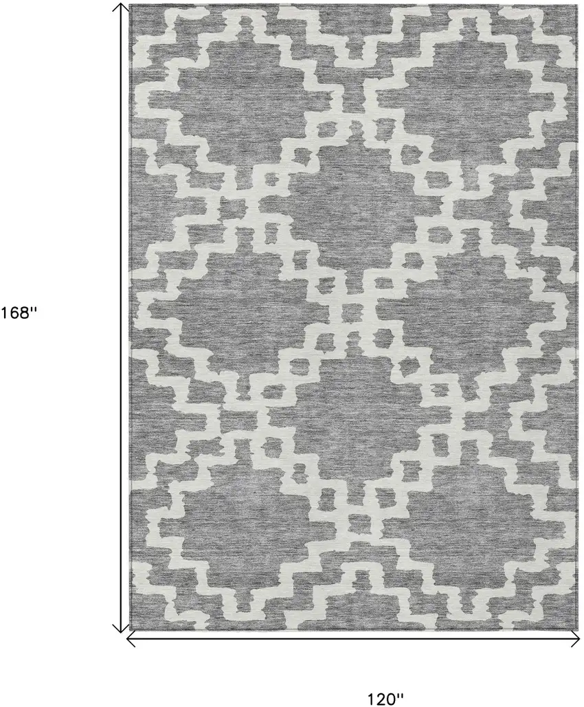 Gray And Ivory Geometric Washable Indoor Outdoor Area Rug Photo 3