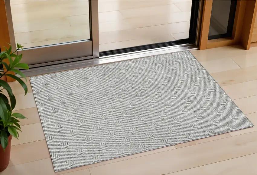 Gray And Ivory Geometric Washable Indoor Outdoor Area Rug Photo 1