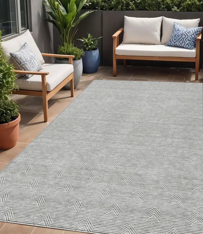 Gray And Ivory Geometric Washable Indoor Outdoor Area Rug Photo 1