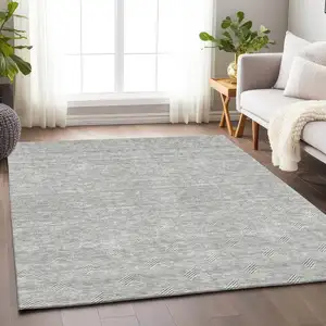 Photo of Gray And Ivory Geometric Washable Indoor Outdoor Area Rug