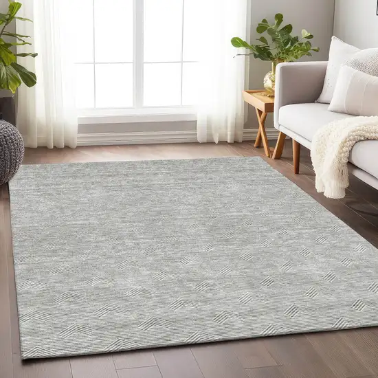 Gray And Ivory Geometric Washable Indoor Outdoor Area Rug Photo 9