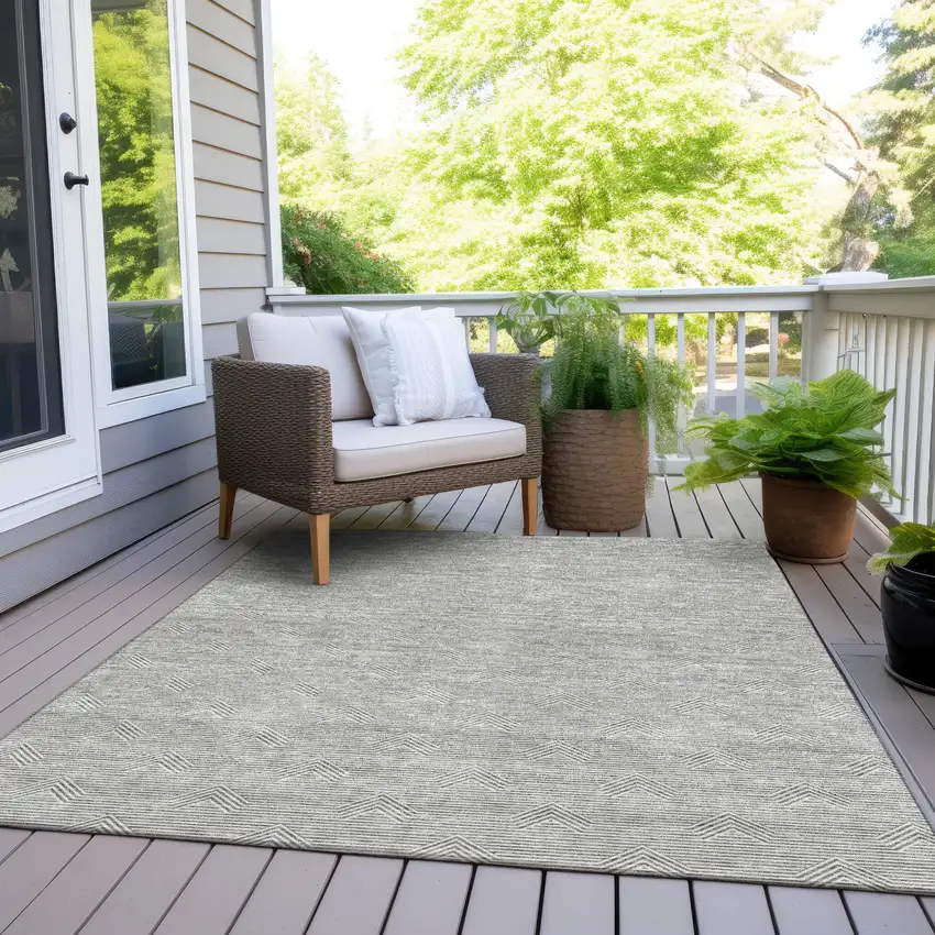 Gray And Ivory Geometric Washable Indoor Outdoor Area Rug Photo 8