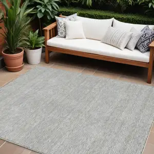 Photo of Gray And Ivory Geometric Washable Indoor Outdoor Area Rug