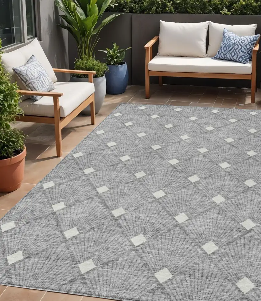 Gray And Ivory Geometric Washable Indoor Outdoor Area Rug Photo 1