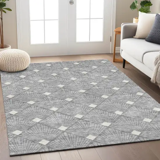 Gray And Ivory Geometric Washable Indoor Outdoor Area Rug Photo 9