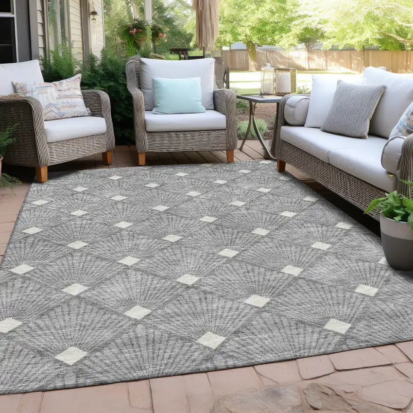 Gray And Ivory Geometric Washable Indoor Outdoor Area Rug Photo 9