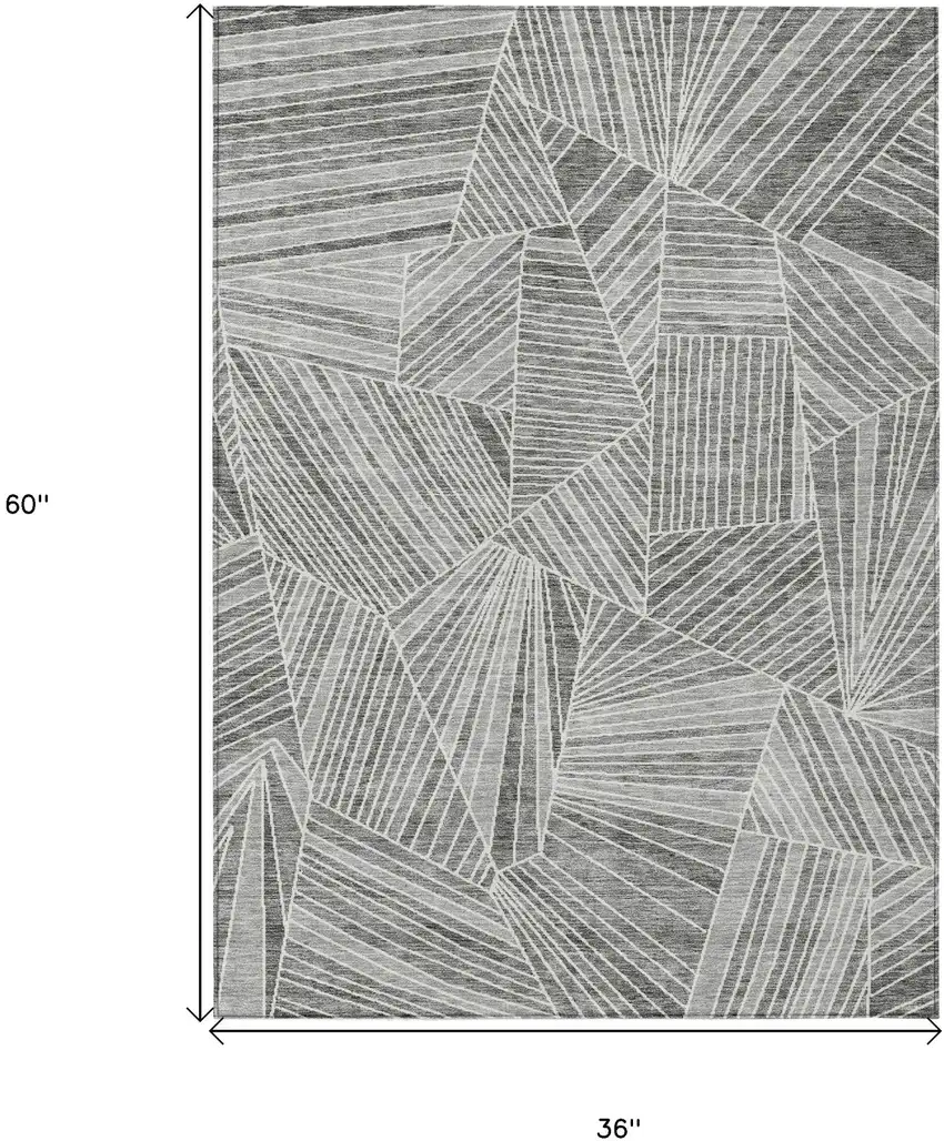 Gray And Ivory Geometric Washable Indoor Outdoor Area Rug Photo 3