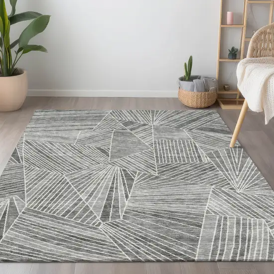 Gray And Ivory Geometric Washable Indoor Outdoor Area Rug Photo 9