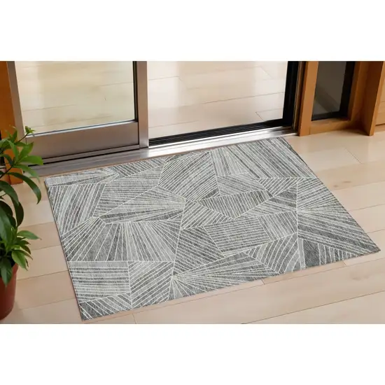 Gray And Ivory Geometric Washable Indoor Outdoor Area Rug Photo 1