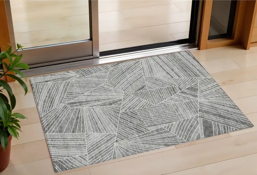 Gray And Ivory Geometric Washable Indoor Outdoor Area Rug Photo 1