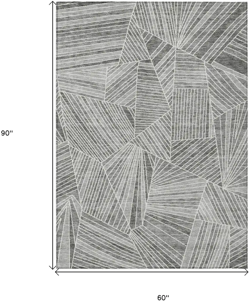Gray And Ivory Geometric Washable Indoor Outdoor Area Rug Photo 3