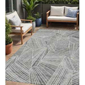 Photo of Gray And Ivory Geometric Washable Indoor Outdoor Area Rug