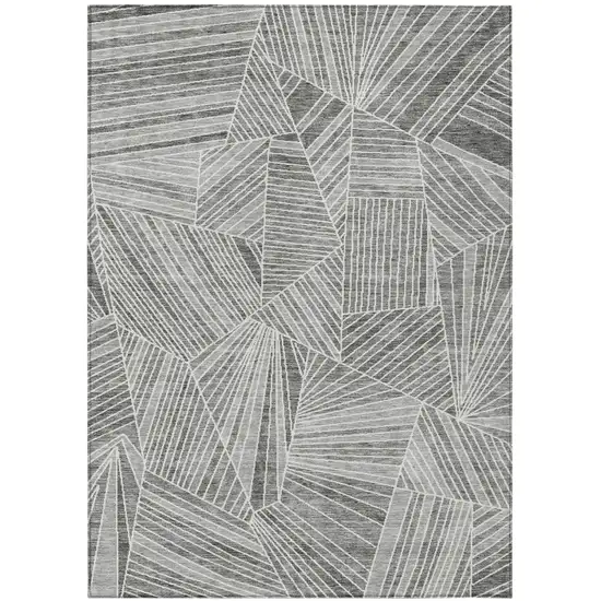 Gray And Ivory Geometric Washable Indoor Outdoor Area Rug Photo 2
