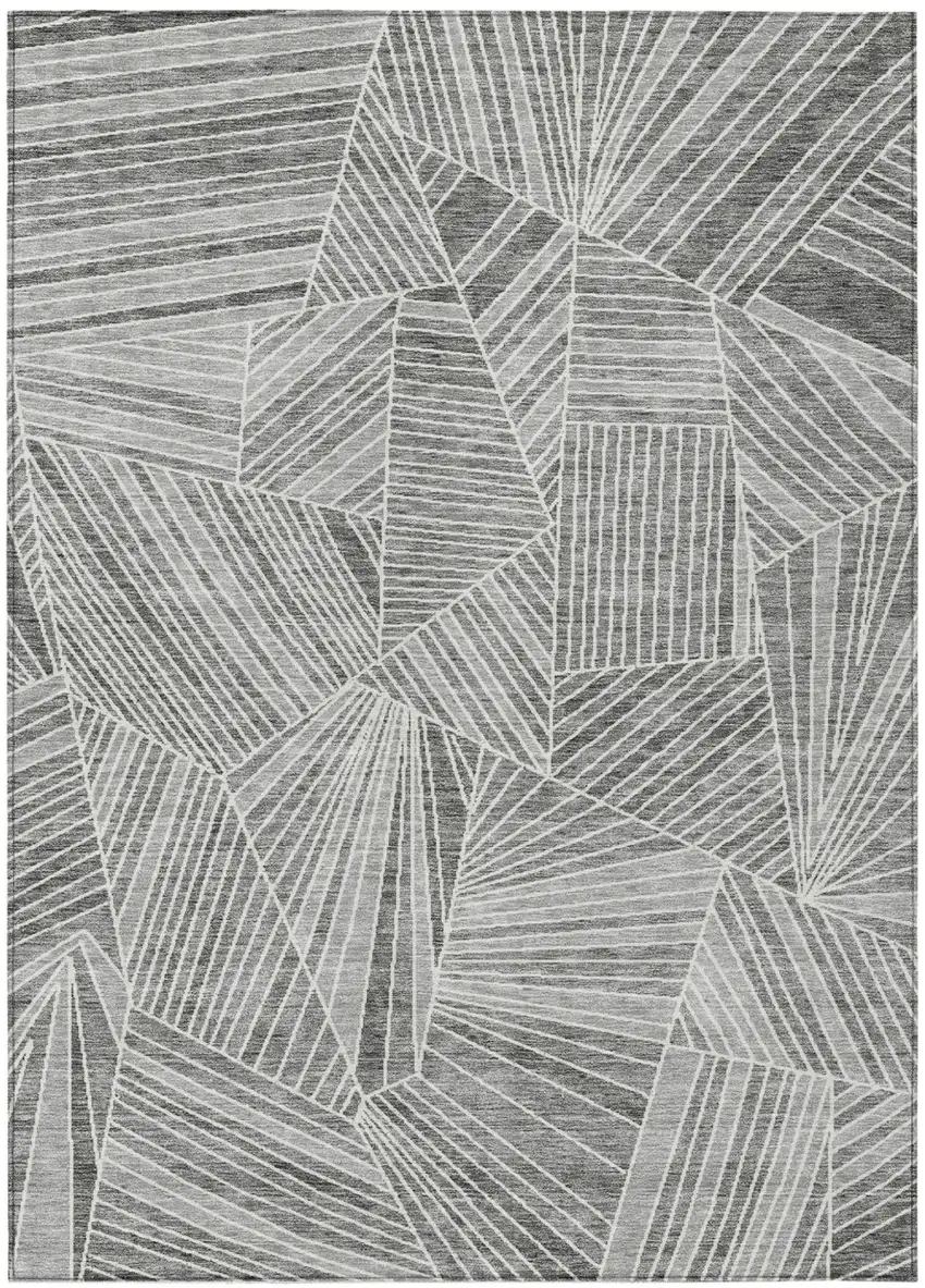 Gray And Ivory Geometric Washable Indoor Outdoor Area Rug Photo 2