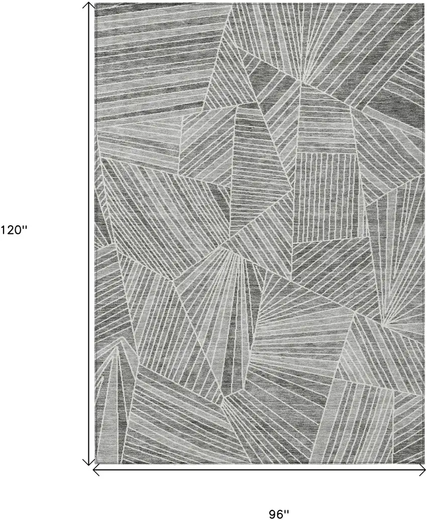Gray And Ivory Geometric Washable Indoor Outdoor Area Rug Photo 3