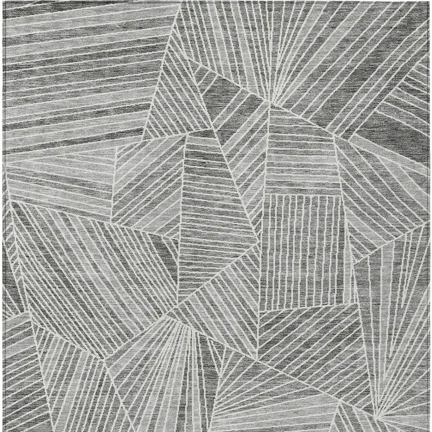 Gray And Ivory Geometric Washable Indoor Outdoor Area Rug Photo 8