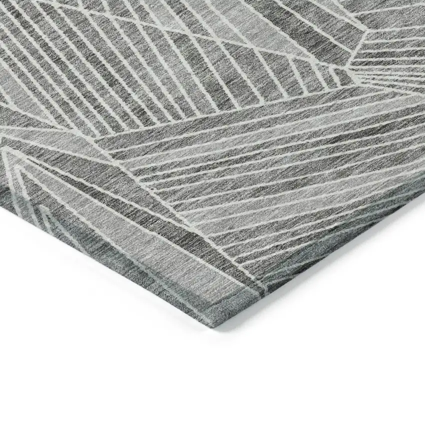 Gray And Ivory Geometric Washable Indoor Outdoor Area Rug Photo 5