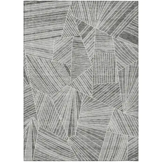 Gray And Ivory Geometric Washable Indoor Outdoor Area Rug Photo 2