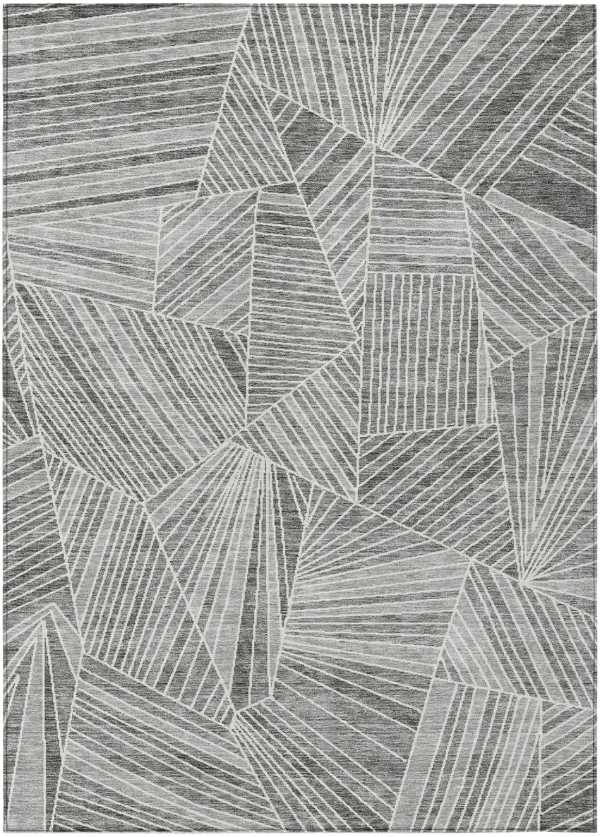 Gray And Ivory Geometric Washable Indoor Outdoor Area Rug Photo 2
