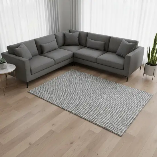 Gray And Ivory Houndstooth Washable Area Rug With UV Protection Photo 1