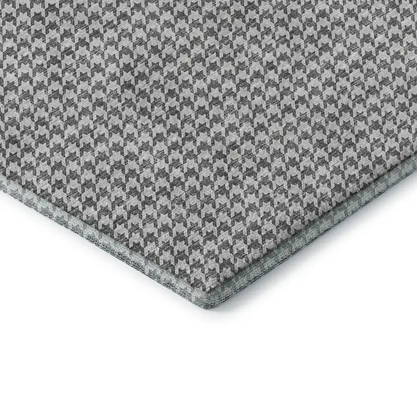Gray And Ivory Houndstooth Washable Area Rug With UV Protection Photo 6