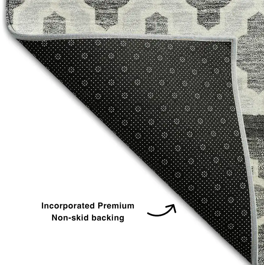 Gray And Ivory Ikat Washable Area Rug With UV Protection Photo 6