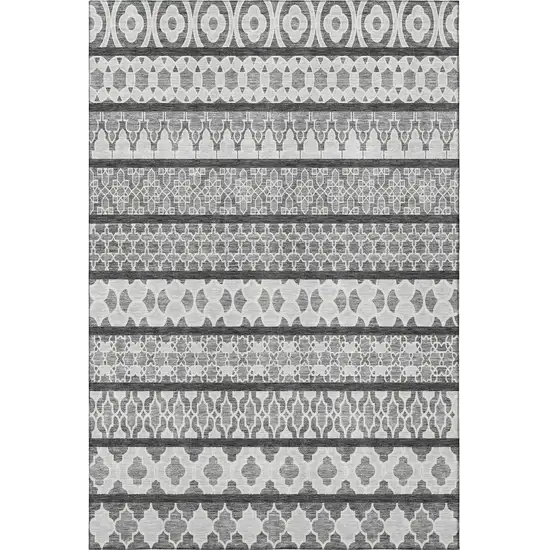 Gray And Ivory Ikat Washable Area Rug With UV Protection Photo 3