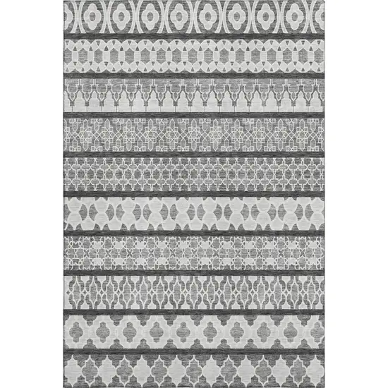 Gray And Ivory Ikat Washable Area Rug With UV Protection Photo 1