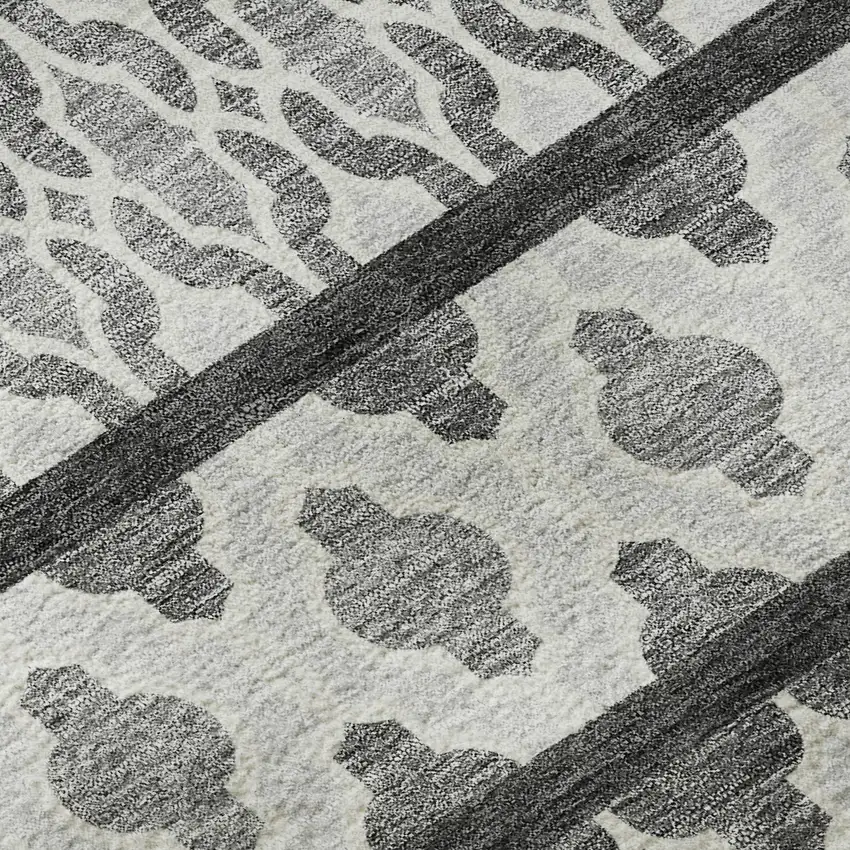 Gray And Ivory Ikat Washable Area Rug With UV Protection Photo 9