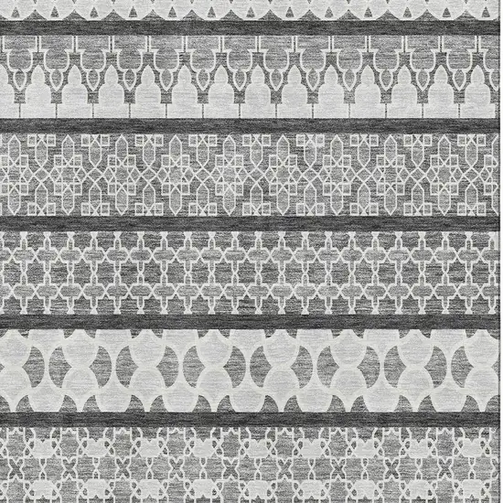 Gray And Ivory Ikat Washable Area Rug With UV Protection Photo 3