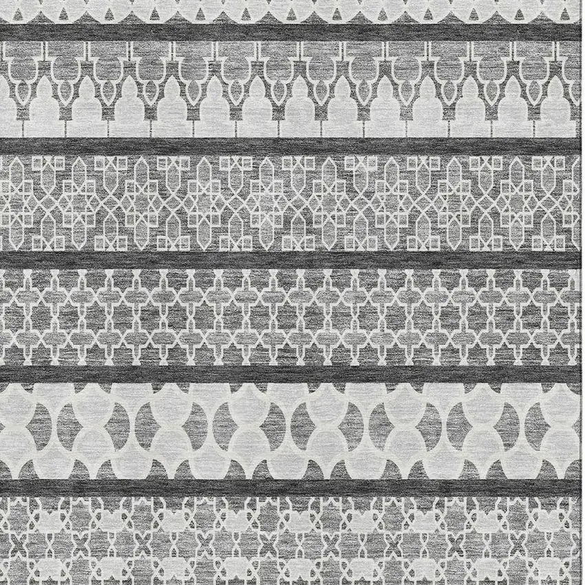 Gray And Ivory Ikat Washable Area Rug With UV Protection Photo 3