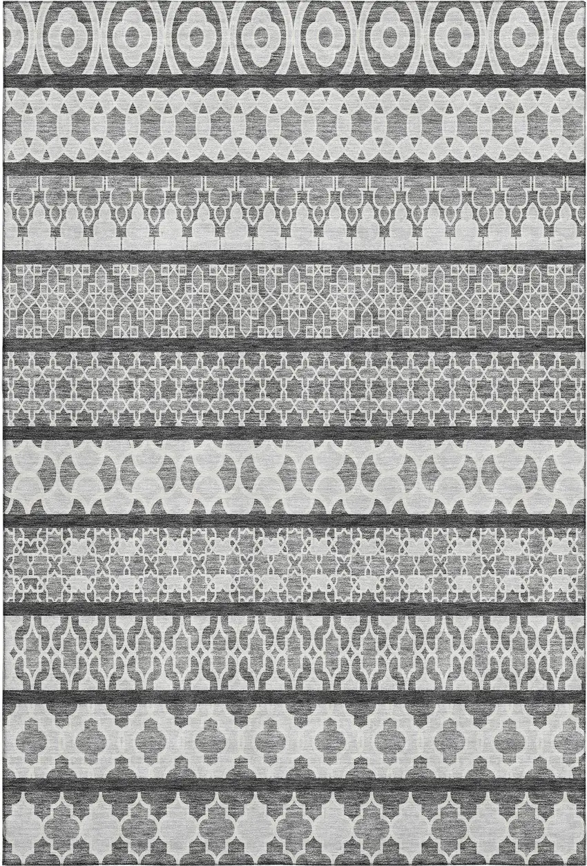 Gray And Ivory Ikat Washable Area Rug With UV Protection Photo 1