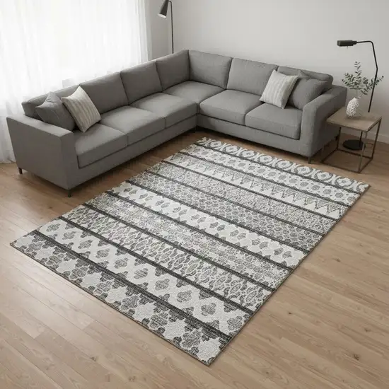 Gray And Ivory Ikat Washable Area Rug With UV Protection Photo 2
