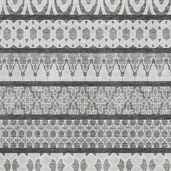 Gray And Ivory Ikat Washable Area Rug With UV Protection Photo 3