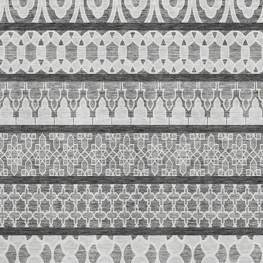 Gray And Ivory Ikat Washable Area Rug With UV Protection Photo 3