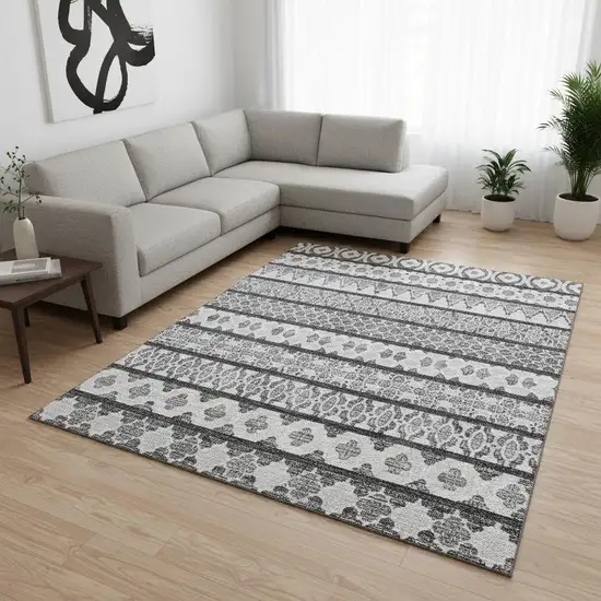 Gray And Ivory Ikat Washable Area Rug With UV Protection Photo 2
