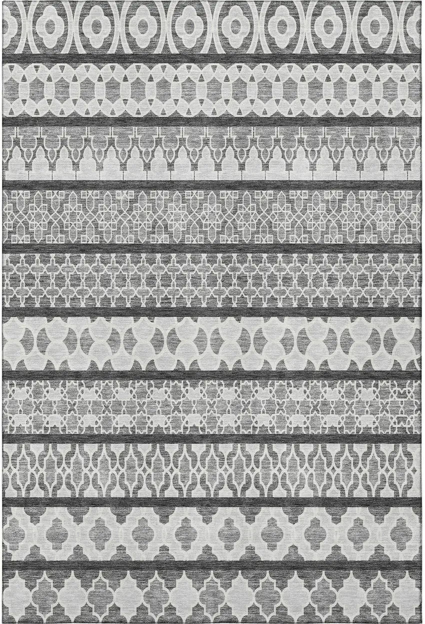 Gray And Ivory Ikat Washable Area Rug With UV Protection Photo 4